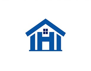 Fototapeta premium A blue minimalist house emblem with the letter 