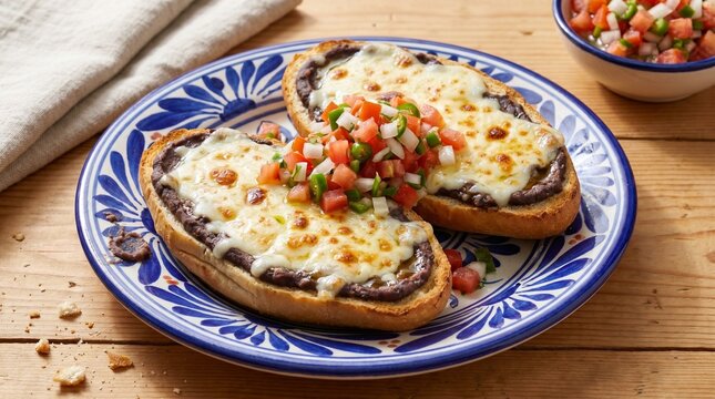 Mexican Molletes with Refried Beans and Melted Cheese