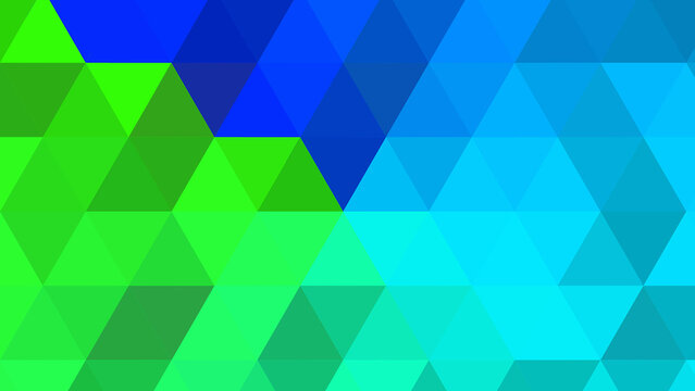 Abstract geometric pattern with blue and green triangles in a mosaic style