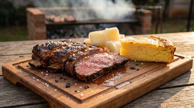 Traditional Asado Paraguayo Grilled Short Ribs with Mandioca and Sopa