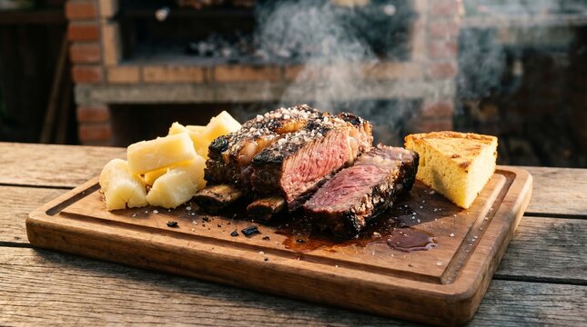 Traditional Asado Paraguayo Grilled Short Ribs with Mandioca and Sopa