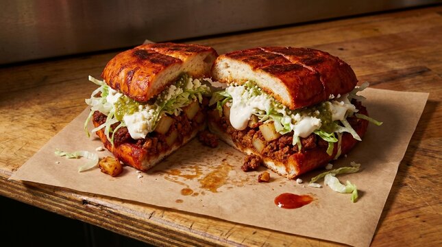 Traditional Mexican Pambazo with Guajillo Sauce and Chorizo