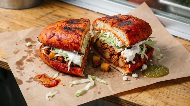 Traditional Mexican Pambazo with Guajillo Sauce and Chorizo
