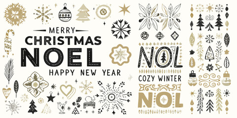 Festive christmas greetings with hand drawn floral and geometric elements © Raben