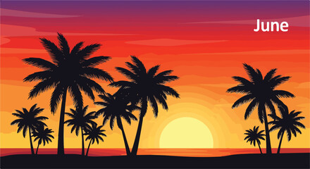 Obraz premium A vibrant sunset scene with palm trees