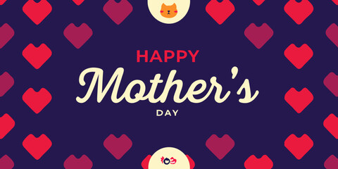 Mother s day greeting with hearts and cat illustration © Hridoy