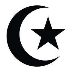 Islamic crescent moon and star symbol on white background © AlphaEdgeX