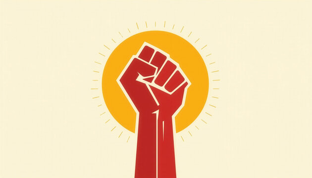 Flat 2D Design Worker Fist Raised Solidarity Labor Day Poster Concept White Background