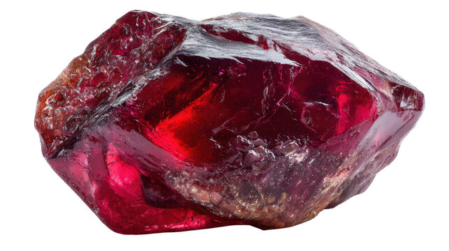 Polished raw ruby crystal with vivid red color, background isolated on a Transparent background, PNG file.