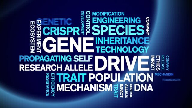 Gene Drive animated word cloud-text design animation tag kinetic typography seamless loop.