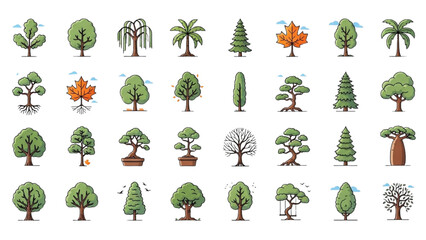 Obraz premium Diverse Greenery Collection: A vibrant assortment of various tree species and forms, showcasing the rich diversity of nature's botanical designs. 