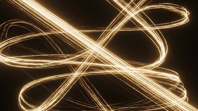 Abstract golden parallel light lines on a dark background