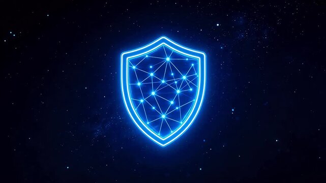 Blue glowing shield with network pattern
