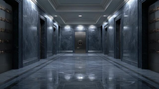 Secure vault corridor interior for finance and security visuals