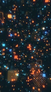 ブルーとオレンジのネオンのように光るシンプルな図形のアブストラクト　エコースペイシー　ループ