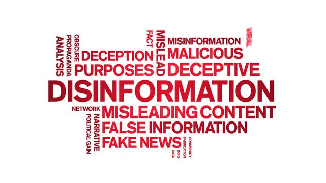 Disinformation animated word cloud-text design animation tag kinetic typography seamless loop.