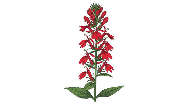 Red cardinal flower botanical illustration on white background
