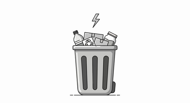 Trash Can with Waste Overflowing.