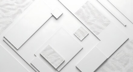 Obraz premium Modern minimalist white 3d composition with abstract rectangular blocks and intricate wavy topographical relief pattern texture