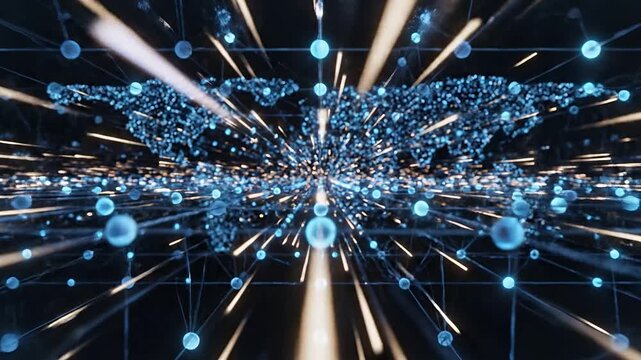 Abstract Digital World Connections and Data Flow Visualization.