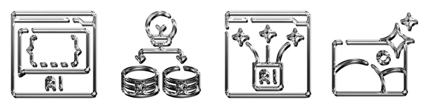 3D glass icon set - codegen ai coding programming developer, datatointelligence ai insight processing output, and gene rate a icr eat i on. Artificial intelligence and machine.