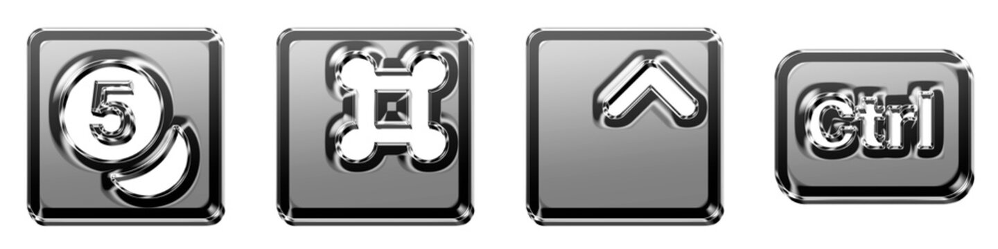 3D isometric icon set - coins button, command, control, and ctrl. Keyboard keys icon collection and design. 3D illustration on transparent background.