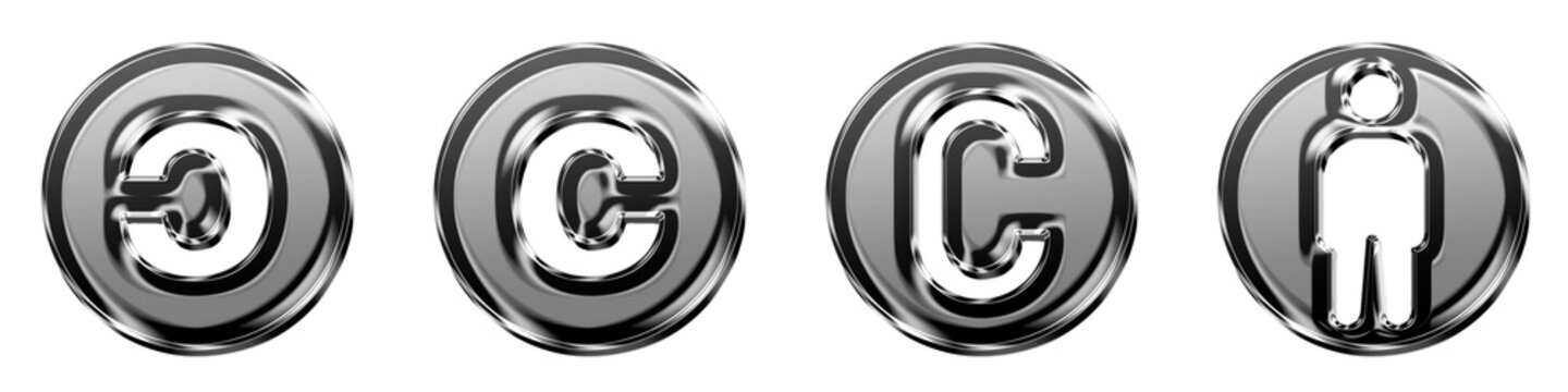 Set 3D liquid glass copyleft, copyright, creative commons all rights reserved, and creative commons by pictograms. Copyright icon collection and design. Glossy icon illustration.