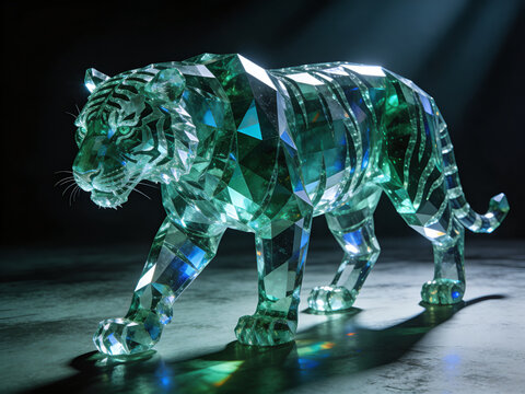 Full emerald crystal tiger with pure gemstone body and reflective surface