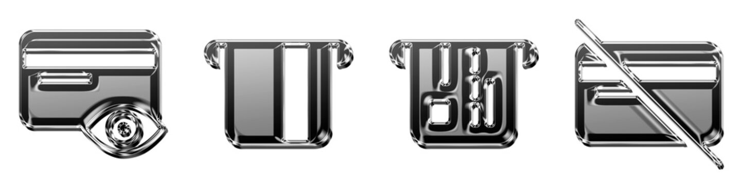 Set of 3D gradient credit control, insert card, insert credit card, and only cash icon isolated on transparent background, symbols for Bank cards and credit payment transactions.