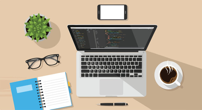 A laptop on a desk with office supplies (1)