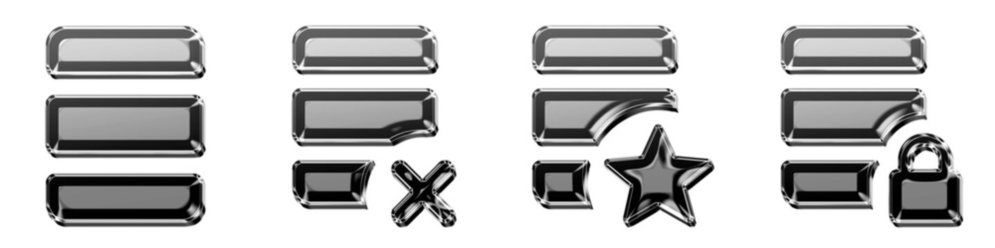 Set 3D chrome database, delete database, favorite database, and lock database pictograms. Database operations icon collection and design. Glossy icon illustration.
