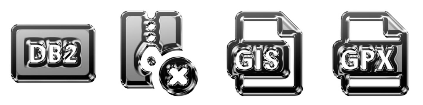 Set 3D isometric db 2, delete archive, gis, and gpx pictograms. Data files icon collection and design. Glossy icon illustration. Professional icon set illustration.