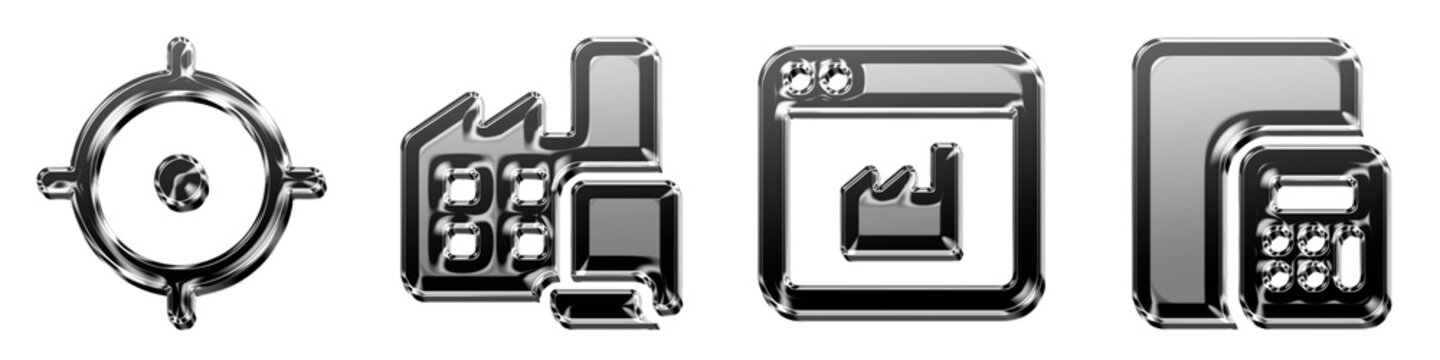 Modern 3D glass icon collection - define location, enterprise resource planning, erp system, and estimates. Business corporate operations and professional management. Premium.