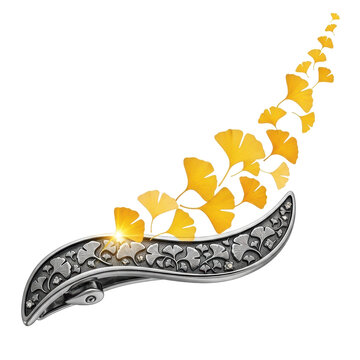 Ginkgo Biloba leaves and decorative silver element