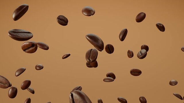 3D Blender animation of coffee beans floating and bursting into small fragments, creating a dynamic and modern visual effect for beverage advertising.