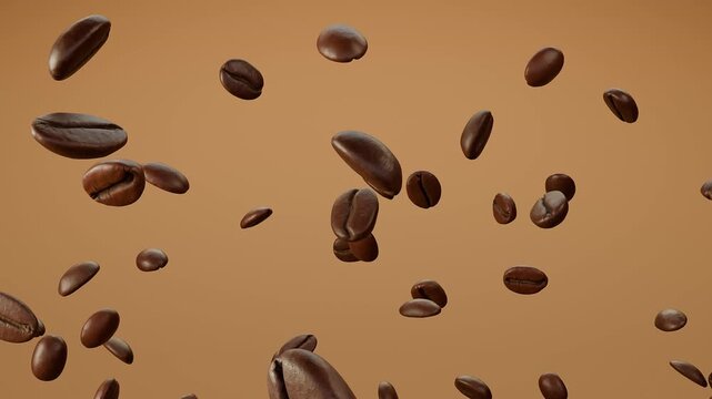 3D Blender animation of coffee beans floating and bursting into small fragments, creating a dynamic and modern visual effect for beverage advertising.