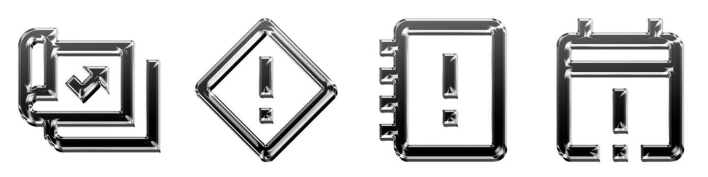 Modern 3D glass icon collection - group of projects, high priority, important book, and leave. Business corporate operations and professional management. Premium rendered design.