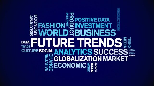 Future Trends animated word cloud-text design animation tag kinetic typography seamless loop.