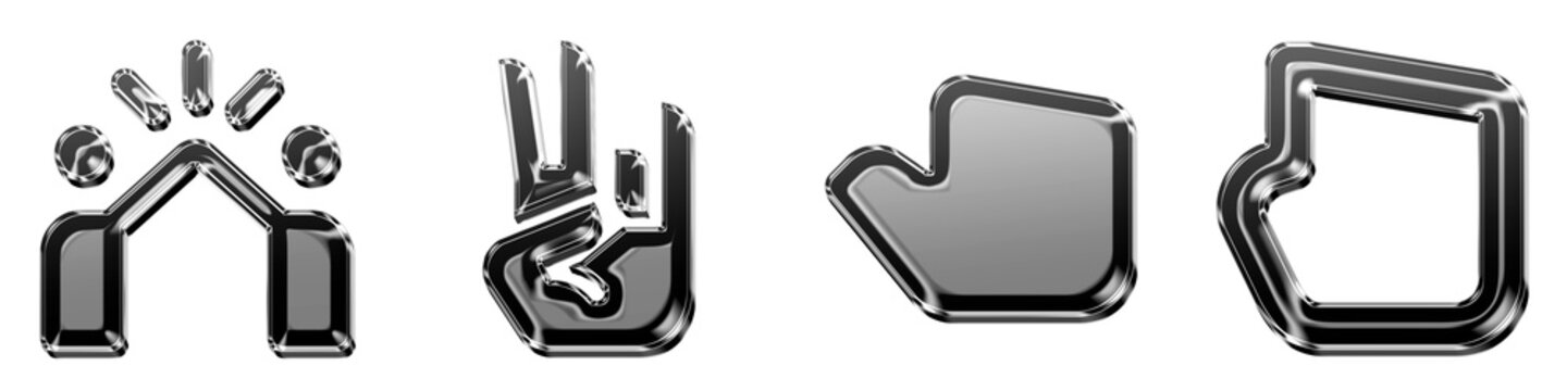 3D rendered hologram icon pack featuring high five, mayura gesture, middle finger, and one finger. Hand gestures icon collection and design. Modern icon design.