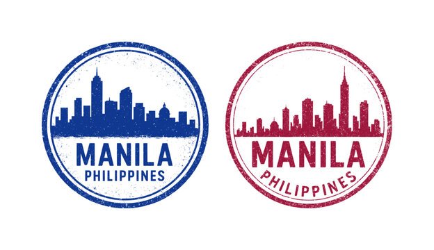 eroded stamp print of manila city - philippines
