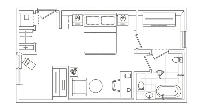 Blueprint of a modern apartment floor plan layout.