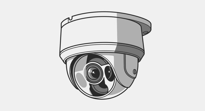 Security camera with lens and housing.