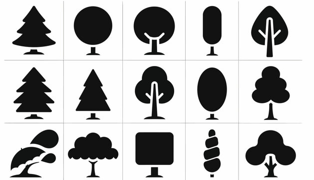 Collection of various tree silhouettes, representing nature and the environment