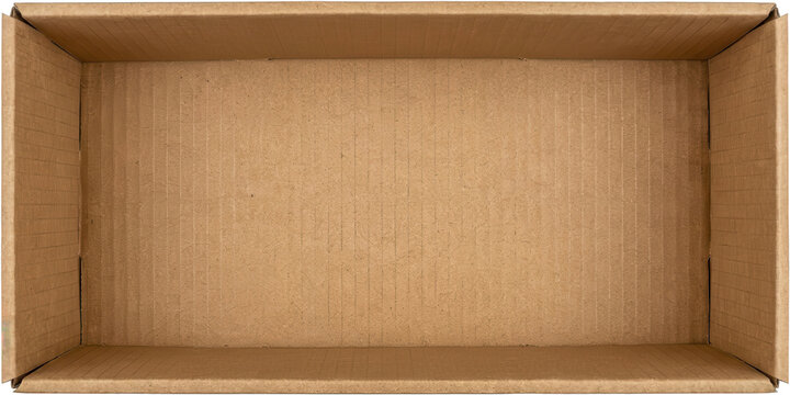 Top view of an empty open brown corrugated cardboard box with textured interior walls showcasing its rectangular shape and folded corners empty box open box brown box packaging