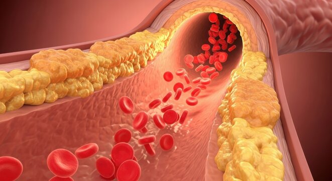 Detailed illustration of blood flow through clogged artery