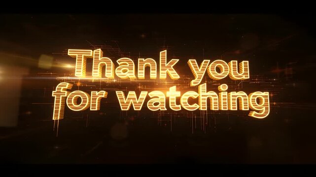 Golden thank you for watching text animation glowing outro title screen
