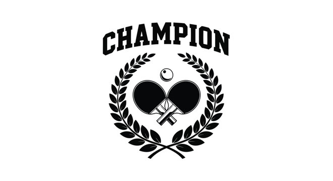 Table tennis champion emblem with crossed rackets and laurel wreath vector illustration