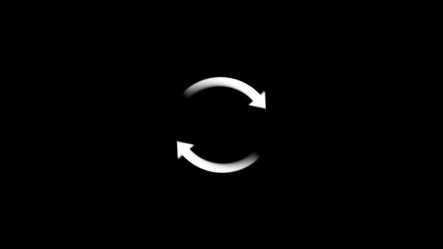 Rotating arrows showing progression across three frames isolated on black