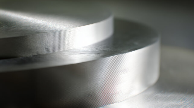 Close-up of industrial machined metal surface showing texture and reflection 