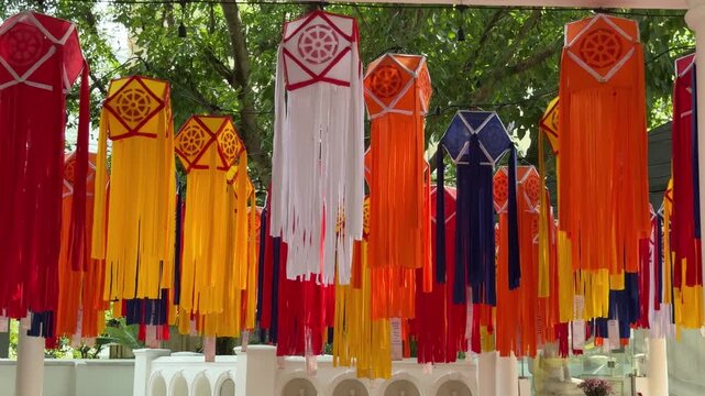 Vibrant Indian lanterns at Buddhist Maha Vihara temple. Kuala Lumpur, Malaysia.
